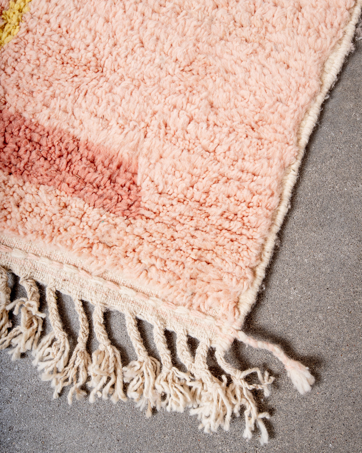 Modern, designer, handcrafted Berber rug from Morocco. Beniourain carpet with beautiful colours and patterns and fluffy wool texture.